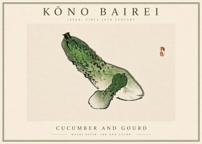 Kōno Bairei Cucumber and Gourd No6 - Plakát