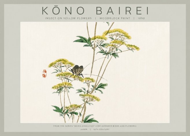 Kōno Bairei Insect on Yellow Flowers No2 - Plakát