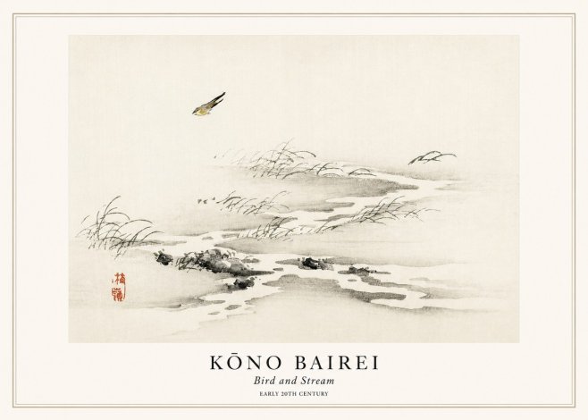 Kōno Bairei Bird and Stream No1 - Plakát