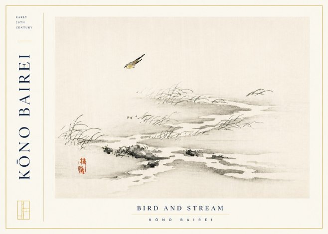 Kōno Bairei Bird and Stream No3 - Plakát