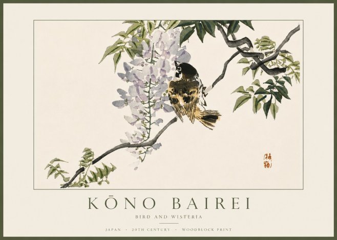 Kōno Bairei Wisteria and Bird No5 - Plakát