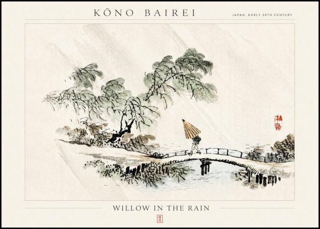 Kōno Bairei Willow in the Rain No3 - Plakát