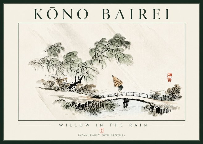 Kōno Bairei Willow in the Rain No4 - Plakát
