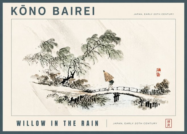 Kōno Bairei Willow in the Rain No5 - Plakát
