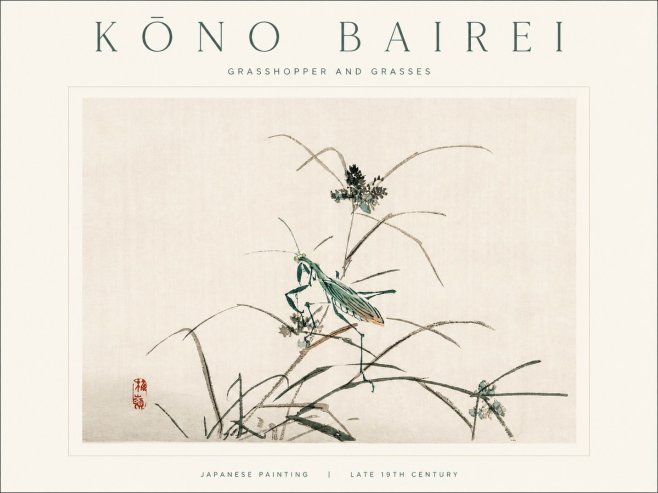Kōno Bairei Grasshopper and Grasses No1 - Plakát