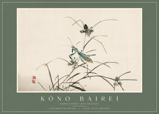 Kōno Bairei Grasshopper and Grasses No2 - Plakát