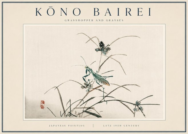 Kōno Bairei Grasshopper and Grasses No3 - Plakát