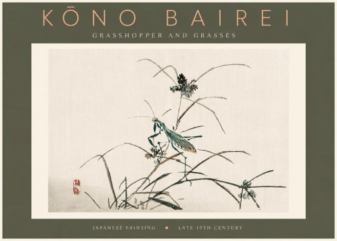 Kōno Bairei Grasshopper and Grasses No4 - Plakát