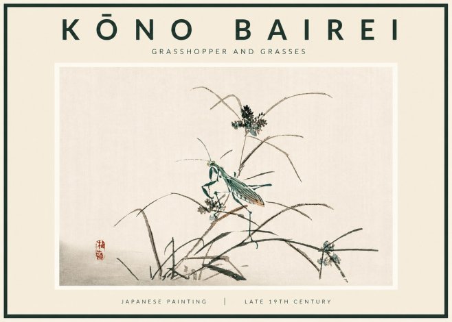 Kōno Bairei Grasshopper and Grasses No5 - Plakát