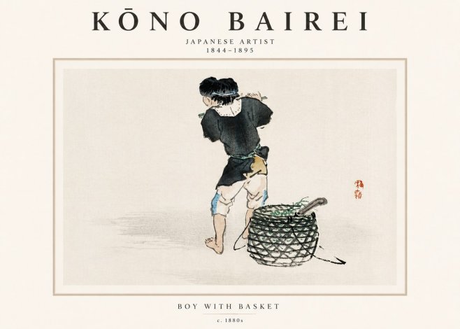 Kōno Bairei Boy with Basket No3 - Plakát