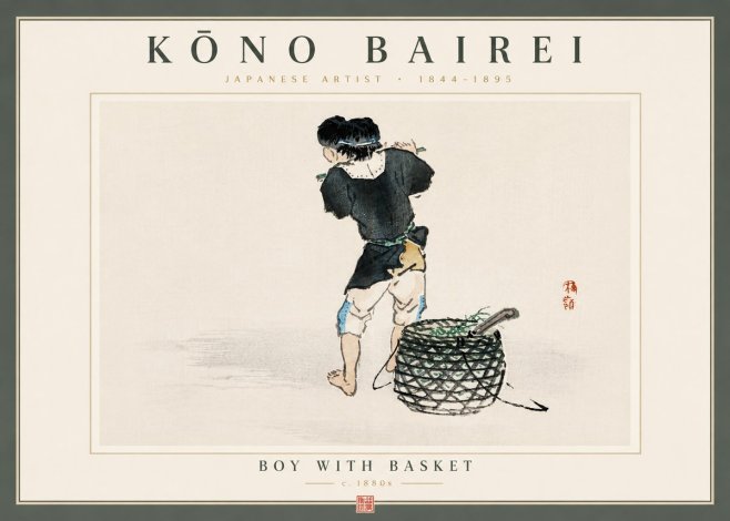 Kōno Bairei Boy with Basket No6 - Plakát
