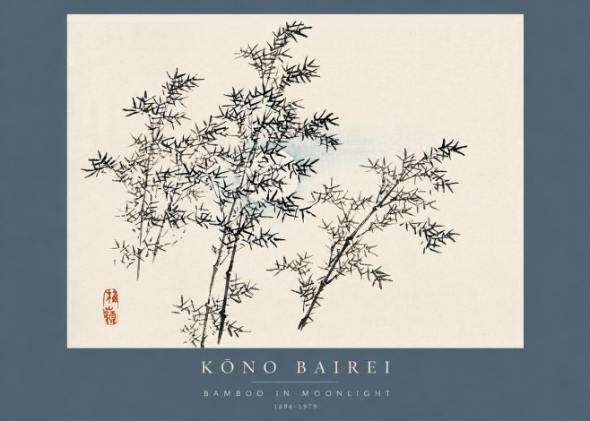 Kōno Bairei Bamboo in Moonlight No2 - Plakát