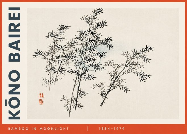 Kōno Bairei Bamboo in Moonlight No3 - Plakát