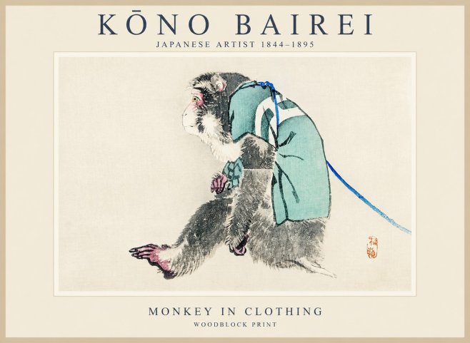 Kōno Bairei Monkey in Clothing No1 - Plakát