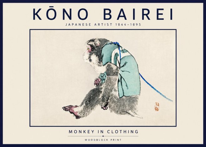 Kōno Bairei Monkey in Clothing No3 - Plakát