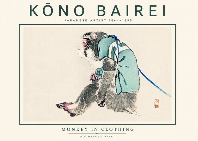 Kōno Bairei Monkey in Clothing No5 - Plakát