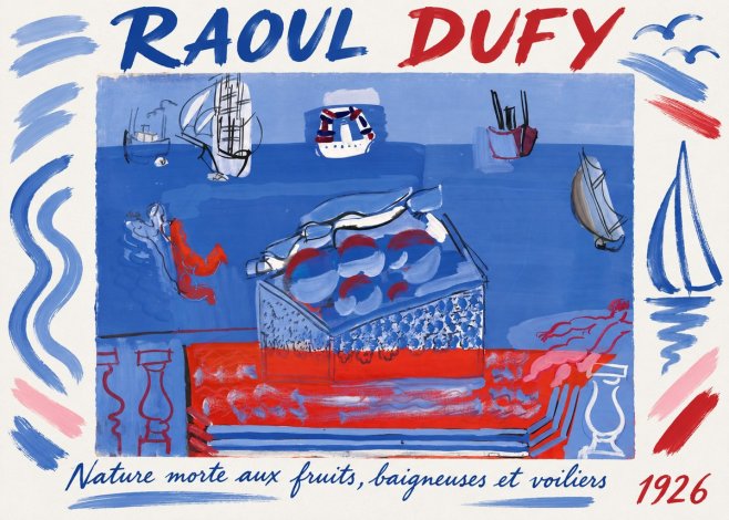 Raoul Dufy Nature Morte Aux Fruits, Baigneuses Et Voiliers No1 - Plakát