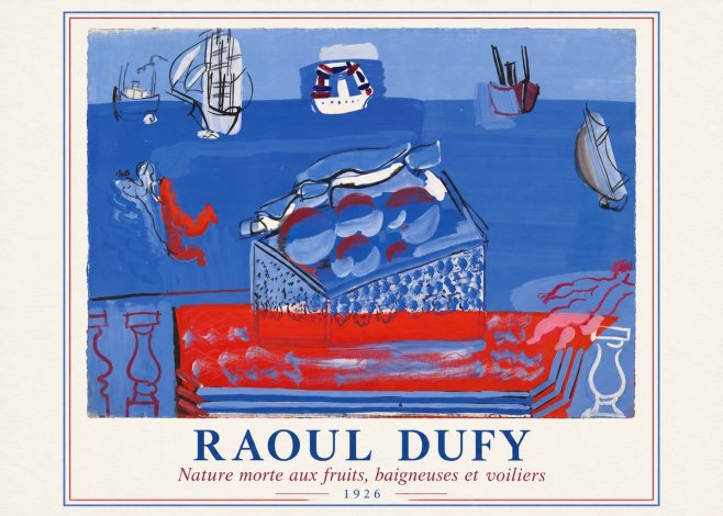 Raoul Dufy Nature Morte Aux Fruits, Baigneuses Et Voiliers No2 - Plakát