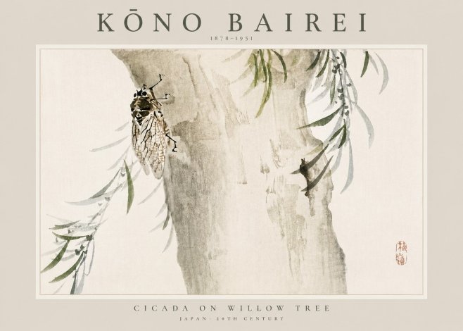 Kōno Bairei Cicada on Willow Tree No3 - Plakát