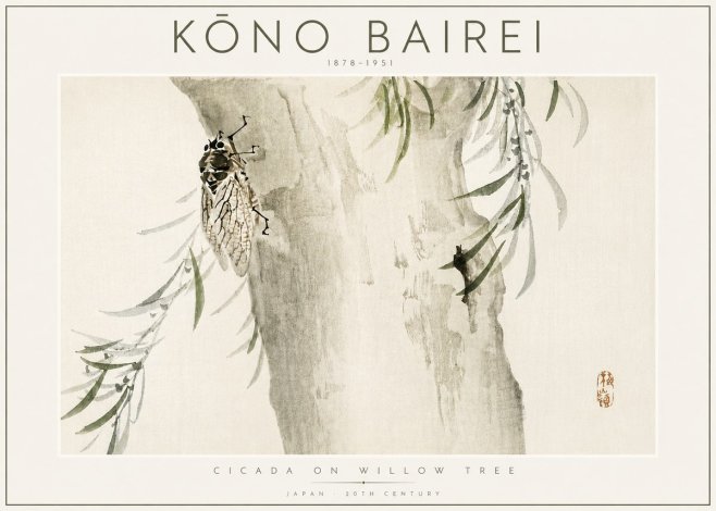 Kōno Bairei Cicada on Willow Tree No4 - Plakát
