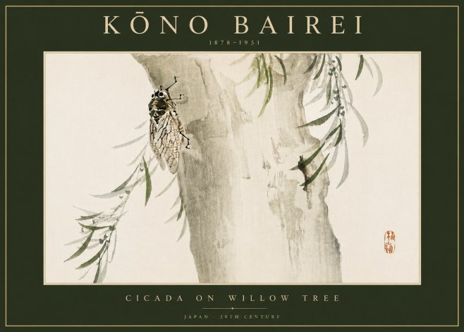 Kōno Bairei Cicada on Willow Tree No6 - Plakát