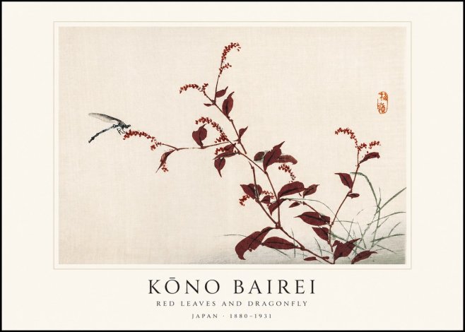 Kōno Bairei Red Leaves and Dragonfly No1 - Plakát