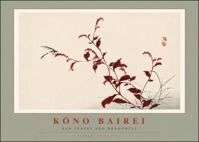 Kōno Bairei Red Leaves and Dragonfly No2 - Plakát
