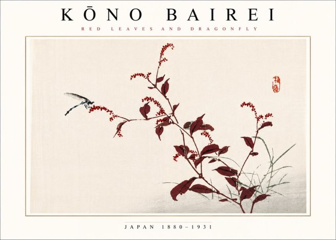 Kōno Bairei Red Leaves and Dragonfly No4 - Plakát