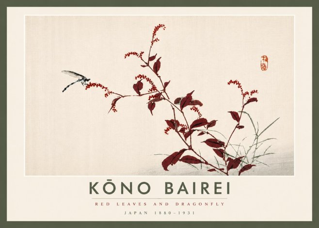 Kōno Bairei Red Leaves and Dragonfly No6 - Plakát