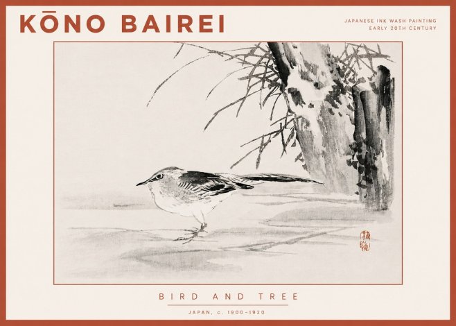 Kōno Bairei Bird and Tree No4 - Plakát