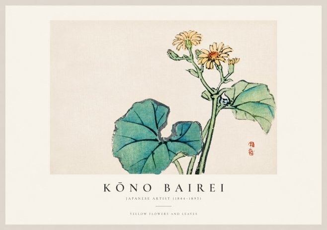 Kōno Bairei Yellow Flowers and Leaves No1 - Plakát