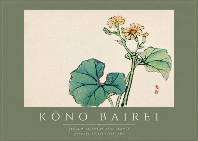 Kōno Bairei Yellow Flowers and Leaves No2 - Plakát