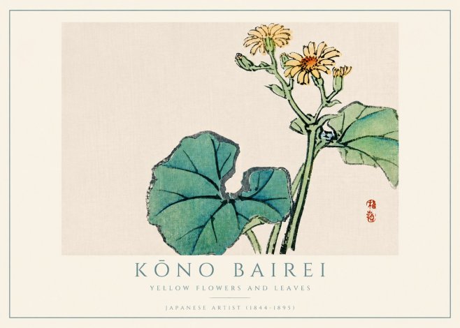 Kōno Bairei Yellow Flowers and Leaves No4 - Plakát