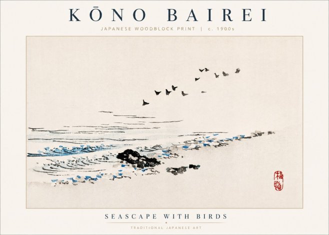 Kōno Bairei Seascape with Birds No2 - Plakát