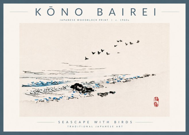 Kōno Bairei Seascape with Birds No5 - Plakát