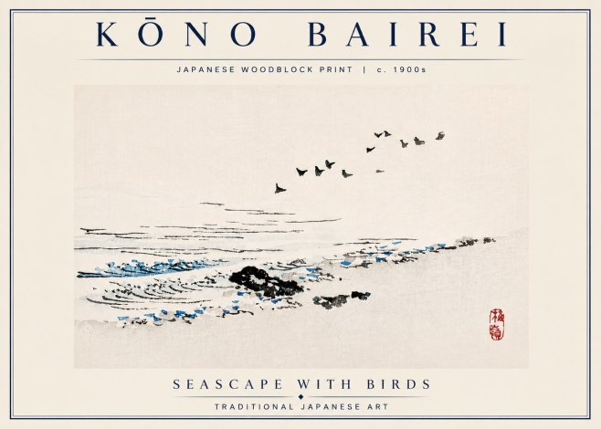 Kōno Bairei Seascape with Birds No6 - Plakát