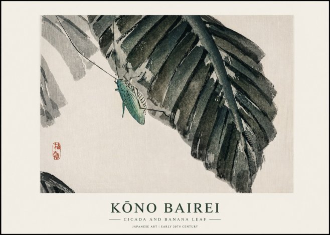Kōno Bairei Cicada and Banana Leaf No1 - Plakát