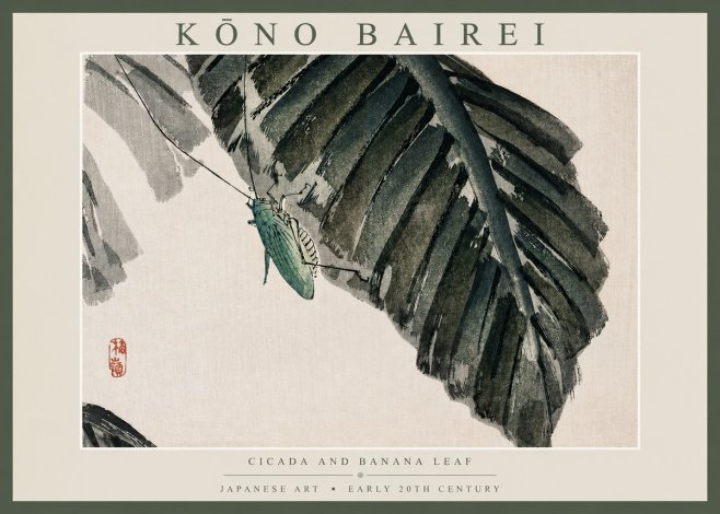 Kōno Bairei Cicada and Banana Leaf No2 - Plakát