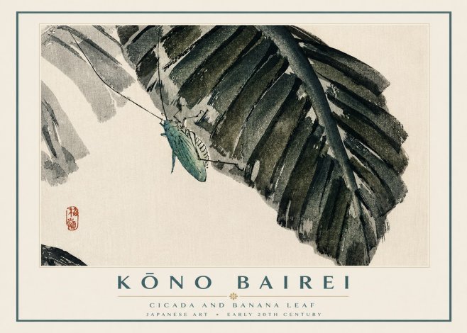 Kōno Bairei Cicada and Banana Leaf No3 - Plakát