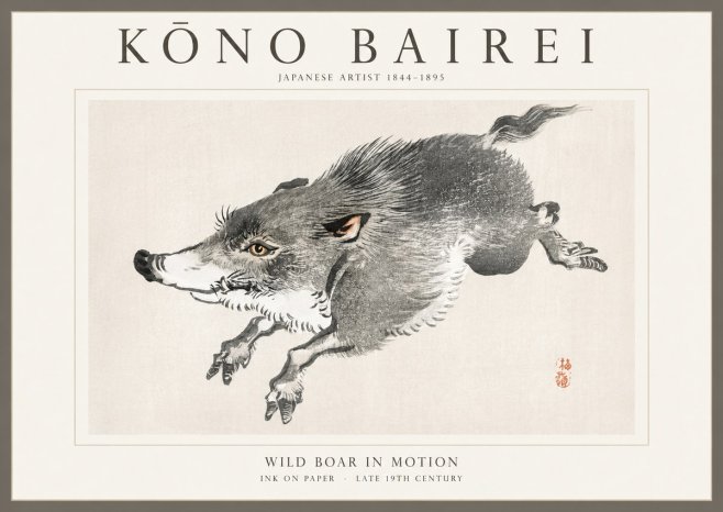 Kōno Bairei Wild Boar in Motion No1 - Plakát