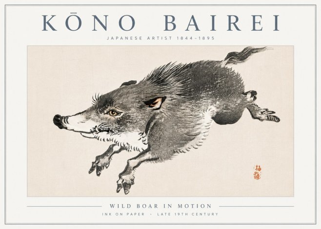 Kōno Bairei Wild Boar in Motion No6 - Plakát