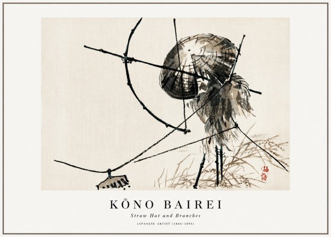 Kōno Bairei Straw Hat and Branches No1 - Plakát
