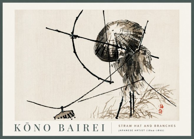 Kōno Bairei Straw Hat and Branches No2 - Plakát