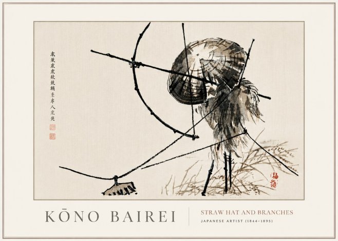 Kōno Bairei Straw Hat and Branches No4 - Plakát