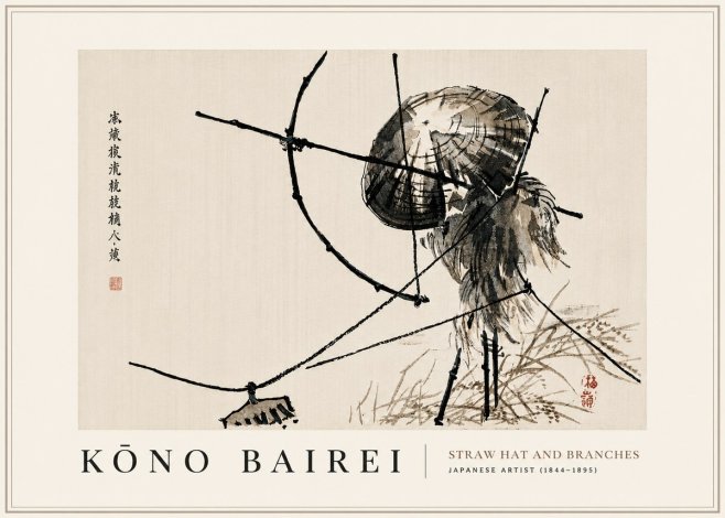 Kōno Bairei Straw Hat and Branches No6 - Plakát