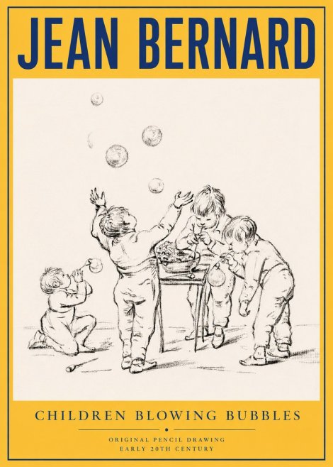 Jean Bernard Children Blowing Bubbles No4 - Plakát