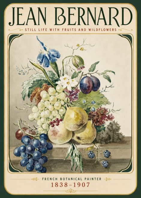 Jean Bernard Still Life with Fruits and Wildflowers No6 - Plakát