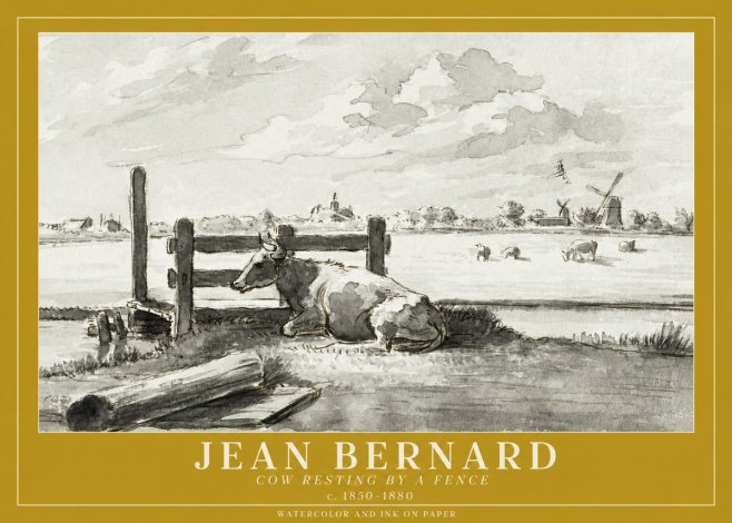 Jean Bernard Cow Resting by a Fence No1 - Plakát
