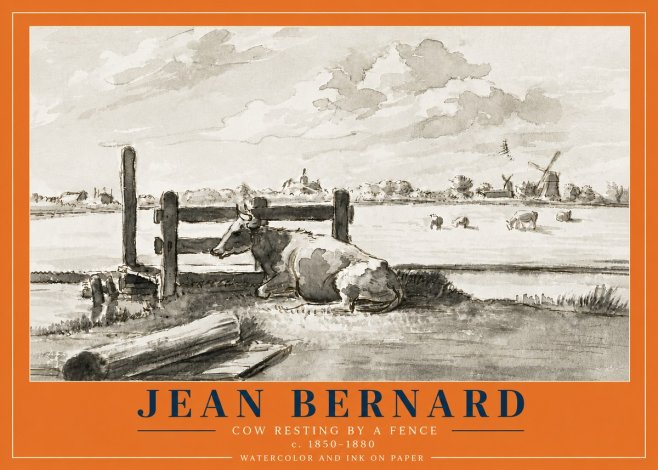 Jean Bernard Cow Resting by a Fence No6 - Plakát