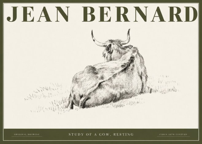 Jean Bernard Resting Bovine - Study in Graphite No3 - Plakát